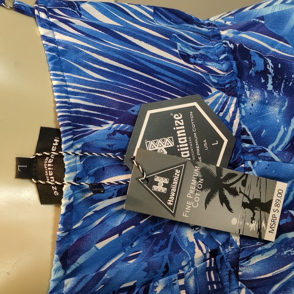 Hawaiianize Blue Tropical Print Cotton Maxi Dress Women's Large NWT - Picture 3 of 17